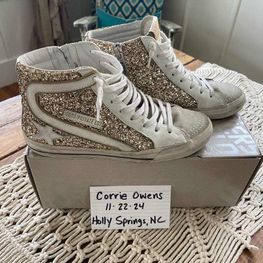 Golden Goose Gold Glitter Classic Slide Sneakers 39